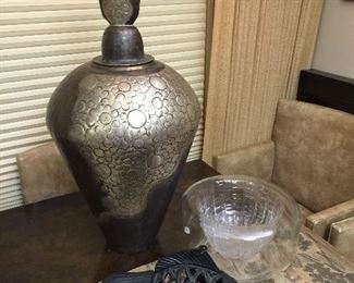 Huge metal vase, cast iron fish holds candle