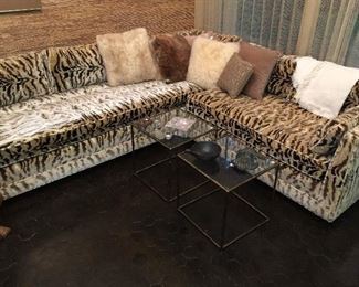 Picture can't do fabric justice---suede animal print sectional sofa