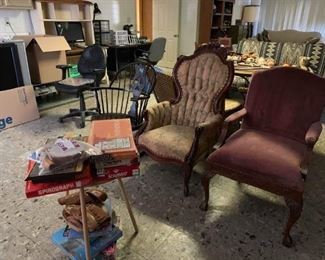 Antique chairs and rocket