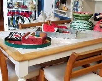 Large tile table with custom chairs