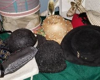 Lots of vintage hats, purses and more
