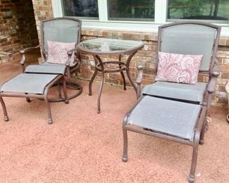 2 of the 10 Wrought Iron Patio Chairs.  These 2 have matching ottomans.  Also Small Patio Table