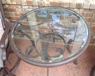 Two of these; Wrought Iron/Glass Patio Tables