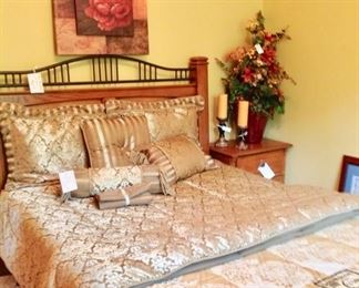 Queen Head Board, Frame, Mattress Set, and Comforter Set