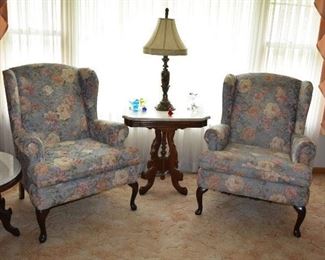 Accent Chairs, Side Table with Marble Top, & Lamp