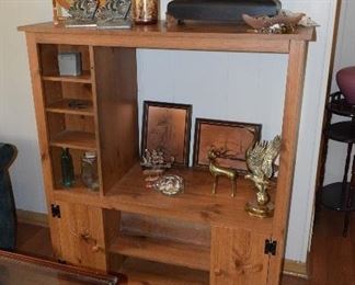 Wooden Display Cabinet & Collectible Items