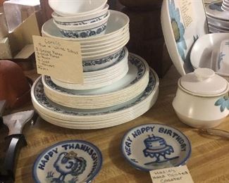 Set of blue and white Corelle dishes