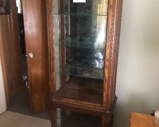 Oak and glass display cabinet with light