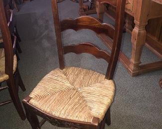 Set of 10 country French rush seat chairs