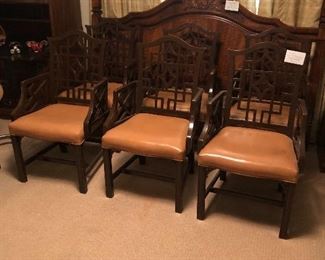 Set of 6 painted mahogany Asian motif armchairs