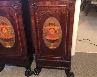 Inlaid antique pedestal cabinets