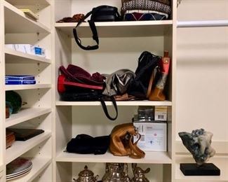 Silver tea set, bags & clothes