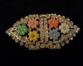 Art Deco rhinestone and flower brooch pin