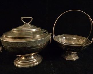 Antique Victorian silver plate tureen and flower basket