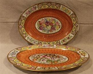 Antique pair Continental porcelain hand painted oval platters