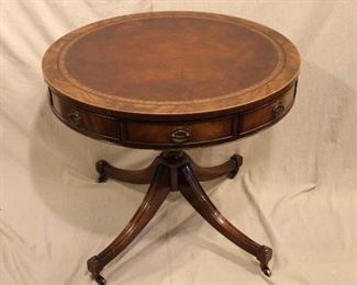 Vintage leather top drum table