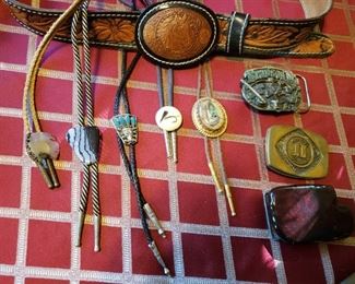 Many Bolo Ties and Belt Buckels