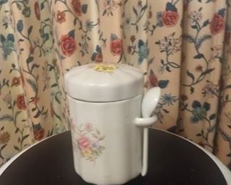 Sugar ceramic container with spoon