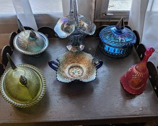 Carnival glass and more chickens