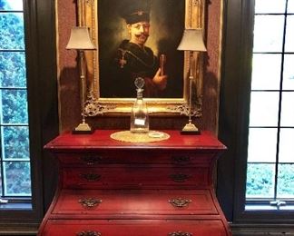 Hooker Furniture Red Bombe Chest. Painting in Gold Gilt Frame