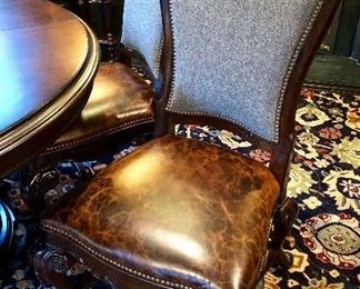 (5) Parsons with leather seats and upholstered backs with nailhead trim