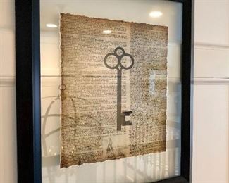 Love these! There are 6 altogether...Looks like antiqued newsprint sandwiched between glass and then framed.