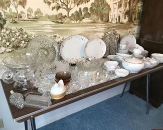 Assorted glass serving pieces.