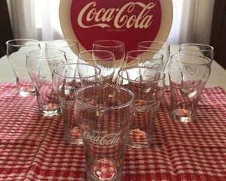 Vintage set of 12 Coca Cola glasses (New) with tray.