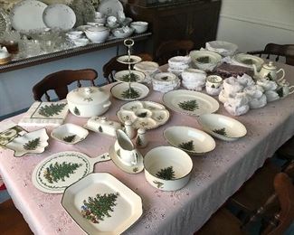 Cuthbertson 12 piece place setting and assorted serving pieces. Most of the china is new. The pieces that have been used do not show any wear.