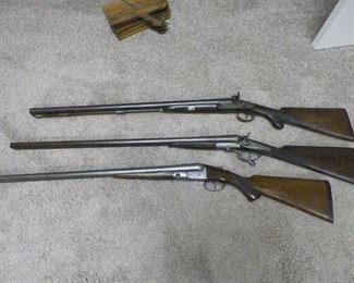 Antique Double Barrel Shotguns, Parker Bros., A. Martin, G. Bate