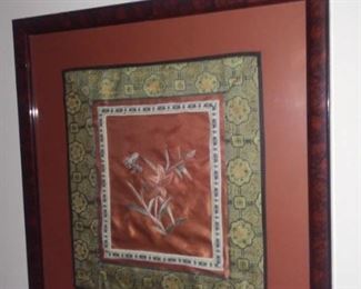 Asian silk framed art