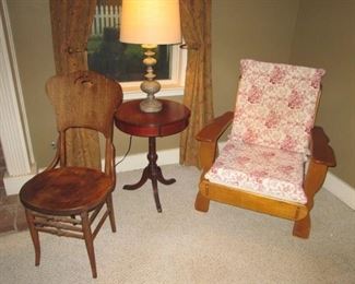 ANTIQUE CHAIRS & DRUM TABLE