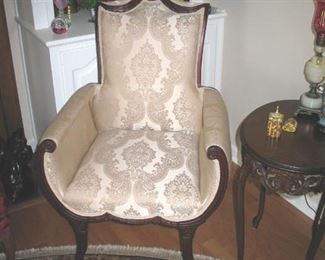 Elegant Vintage Hollywood Regency Mahogany Saber Leg Fireside Chairs Attributed to Grosfeld House Circa 1940s