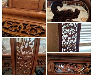 Hand carved Flower and Bird Dining Set details