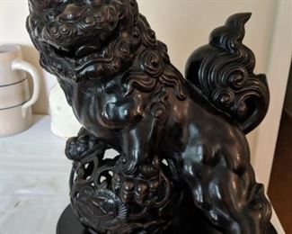 Large cast iron foo dog or Lion Temple Guardian statue