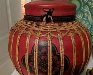 ANTIQUE JAPANESE BASKET hand painted