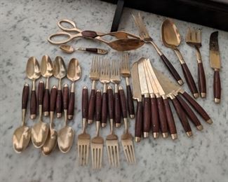 Asian Siam Thailand Rose Wood Bronze Brass Rivet Handle