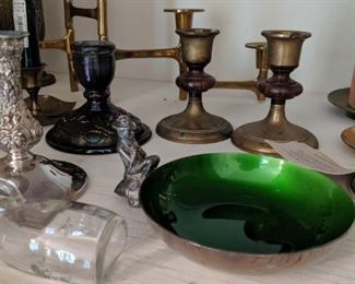 VINTAGE REED & BARTON SILVERPLATE BOWL PEWTER LEPRECHAUN TOADSTOOL GREEN ENAMEL