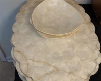 LARGE CAPIZ GENUINE SHELL-CRAFT PLACEMATS and Bowls