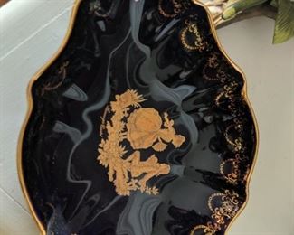 LIMOGES CASTEL COBALT BLUE CANDY DISH 22 K GOLD