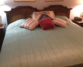 King size bed with caned headboard