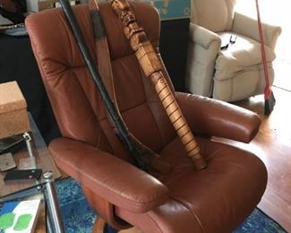 Mid-Century Chair With Ottoman | Irish Walking Stick | Eskimo Carved Stick | Boomerang | Lamps | Furniture | Clocks