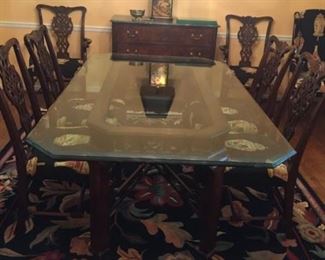 Chippendale Dining room set with glass top table and 6 chairs
