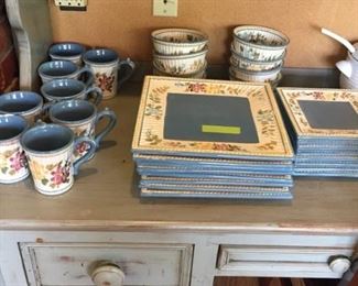 Lots of hand painted pottery dish sets