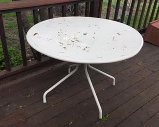 Vintage white metal umbrella table