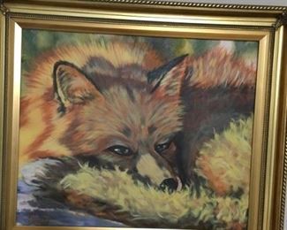 Original oil painting of Fox in gold frame