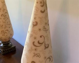 #28	(2) Mid-Century Lamps w/Painted Glass 36" Tall   $100 each	 $200.00 	