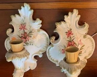 #77 Café Du Monde Hand-painted Wall Candle Holders - Pair $75.00
