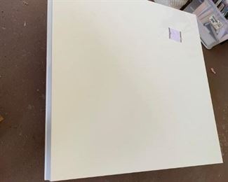 #89 H Table Mid Century White Square coffee table on Metal legs with storage shelves $200.00