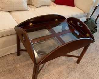#9	 butler coffee table with glass tops on it 39x30x16	 $75.00 
